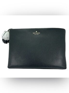 Kate Spade Palmer Street Shala Clutch/Pouch Black Pebbled Leather Poms